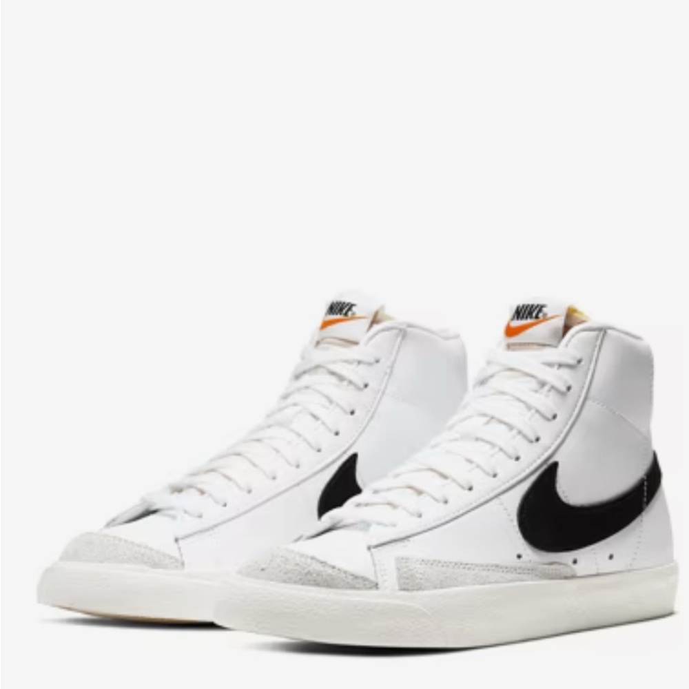 Nike Women’s BLAZER ‘77 White and Black High Top Sneakers with Orange Accents